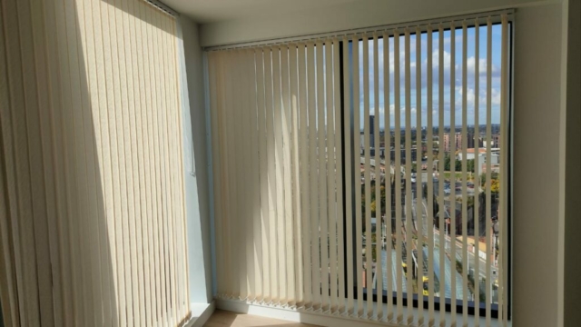 Sweet Beige Vertical Blinds in a Tall Building City Centre Manchester
