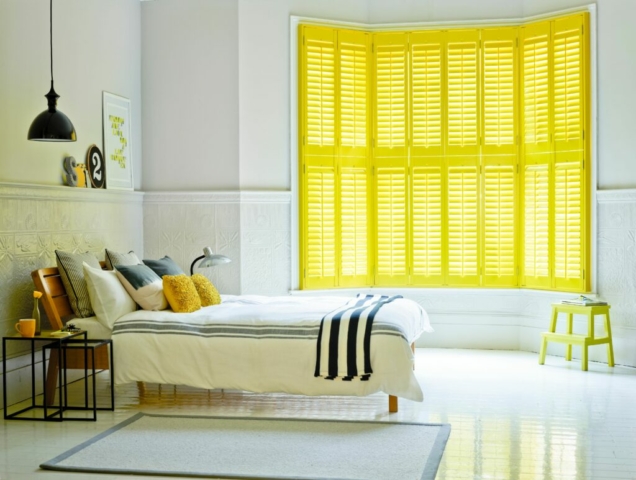 Yellow Cafe Style Plantation Shutters