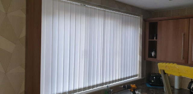 White Vertical Blinds for Kitchen Window