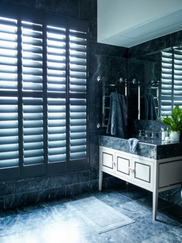 Pearl Blue PVC Plantation Shutters for Bathrooms