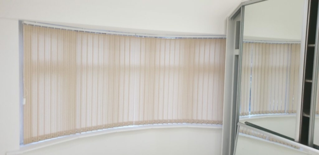 Louisiana Vertical Blinds Beige Colour for C Shaped Bay Window for Bed room
