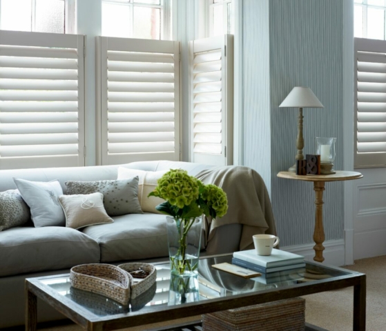 Cafe Style Shutters for Living Room Bay Window