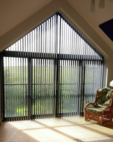 Vertical Blinds in Didsbury Unique Window Shapes Vertical blinds fitted to uniquely shaped windows in Didsbury