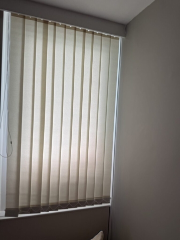 Vertical Blind Slats Replacement in Dobson Court Newton Heath Vertical blind slats replacement in Dobson Court, Newton Heath, fitted by Scarlet Blinds and Shutters for living room patio doors, adjacent window, and side window