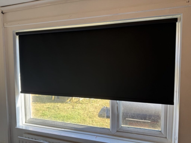 blackout-roller-blinds-black-droylsden-manchester-installation Black blackout roller blinds installation in Droylsden Manchester home
