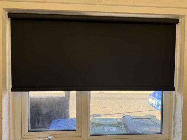 made-to-measure-black-blackout-roller-blinds-droylsden Black roller blackout blinds fitted in Droylsden Manchester for full light control